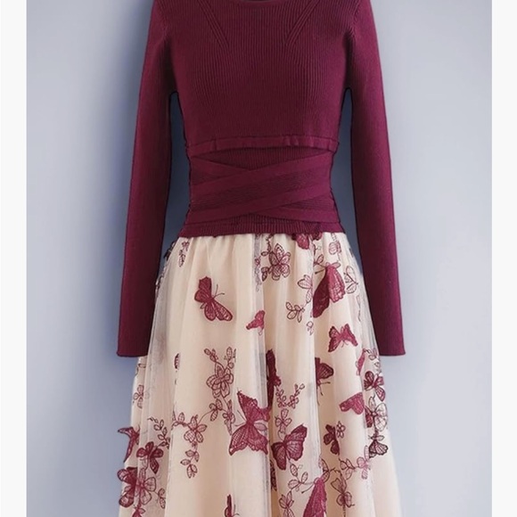 Chicwish Cream and Red Floral A-Line Dress - Picture 2 of 16